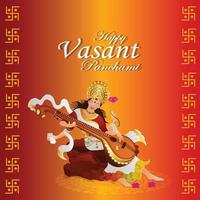 Veena for happy vasant panchami celebration background vector