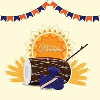 Happy vaisakhi celebration flat design with drum vector