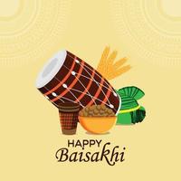 llustration of punjabi festival baisakhi celebration greeting card vector