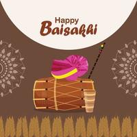 Flat design happy vaisakhi celebration with drum vector