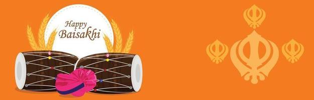 Flat design happy vaisakhi celebration with drum banner vector