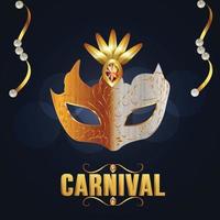 Tarjeta de felicitación de fiesta de carnaval con máscara sobre fondo azul. vector