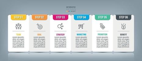 diseño cuadrado, 6 pasos a utilizar para la planificación. presentación de información para empresas, marketing y otros. vector