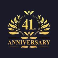 Diseño de 41 aniversario, lujoso logo de aniversario de 41 años de color dorado. vector