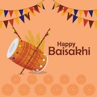 Flat design happy vaisakhi with drum vector