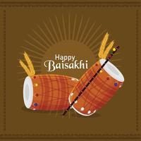 Happy vaisakhi celebration flat design with drum vector