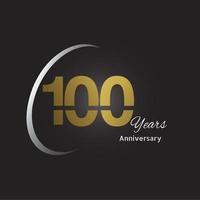 Years Anniversary Logotype with Golden Linear Number and Gold Ribbon, Isolated on Black Background vector