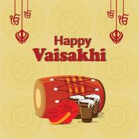 feliz celebración vaisakhi diseño plano con tambor vector