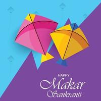 ilustración vectorial de un fondo para el festival indio tradicional celebrar makar sankranti con cometas de colores. vector