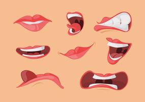 Mouth expressions facial gestures set in cartoon style. Open closed mouth, tongue, scream. vector