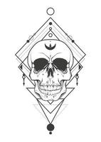 arte del tatuaje del cráneo con elementos geométricos sagrados. diseño de ilustración vectorial. vector