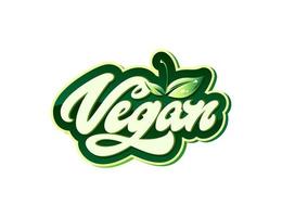 Vegan in lettering style with leaves with drops. Vector elements for labels, logos, badges, stickers or icons.