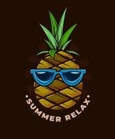 Pineapple illustration with palm trees and sunset. Summer party. Party. iIllustration for t-shirt print. Vector fashion illustration