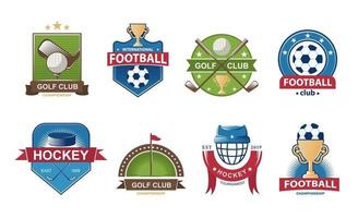 conjunto de logotipos de fútbol. emblema de la colección de golf. insignias de etiquetas de hockey. ilustración vectorial. vector