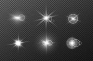 efecto de luces brillantes, destello. vector conjunto de estrellas. colección de explosión.