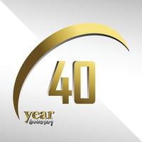 40 años aniversario logo vector plantilla diseño ilustración oro y blanco