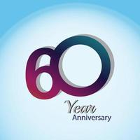 60 años aniversario logo vector plantilla diseño ilustración azul y blanco