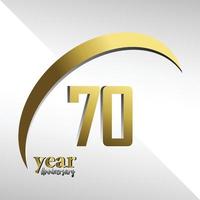 70 años aniversario logo vector plantilla diseño ilustración oro y blanco
