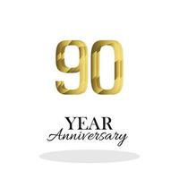 90 años aniversario logo vector plantilla diseño ilustración oro y blanco