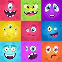 monstruos emociones. Caras de miedo gran conjunto de colores. colección de monstruos alienígenas de halloween vector