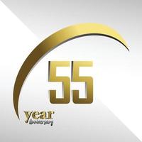 55 años aniversario logo vector plantilla diseño ilustración oro y blanco