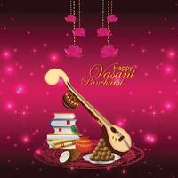 Happy vasant panchami greeting card and background vector