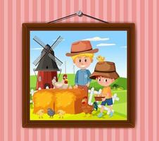 A picture of Dad and son in the farm scene hanging on the wall vector