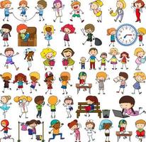 Set of different doodle kids cartoon character vector