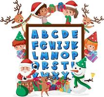 Tablero del alfabeto az con muchos niños en tema navideño vector