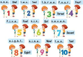 Cartoon character of many kids spelling the number 1-10 vector