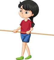 Cute girl standing and holding wooden handle vector