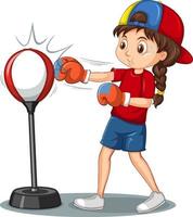 A girl cartoon character doing boxing exercise vector