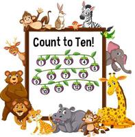 Count to ten board with wild animals vector