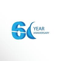 60 años aniversario logo vector plantilla diseño ilustración azul y blanco