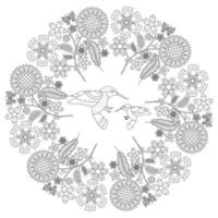 patrón floral circular en forma de mandala, adorno decorativo en estilo oriental, fondo de diseño de mandala ornamental con enredaderas, pájaros y mariposas vector gratuito