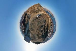 Seascape of a port in tiny planet photography style in Vladivostok, Russia photo