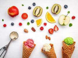 Ice cream with fresh fruit photo