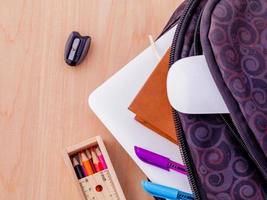 School supplies in a backpack photo