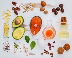 Healthy foods on a shabby white background photo