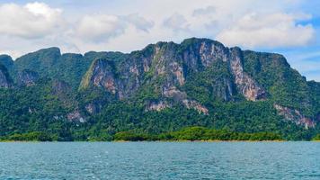 Cliff with trees near water photo