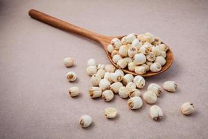 Raw lotus seeds with a spoon