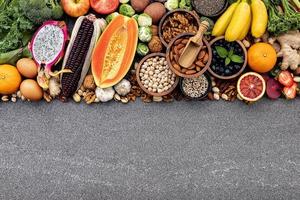 Healthy food with copy space on a gray background photo