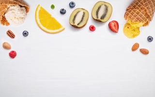 Top border of ice cream and fruit photo