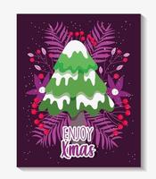 cartel de feliz navidad con lindo árbol vector