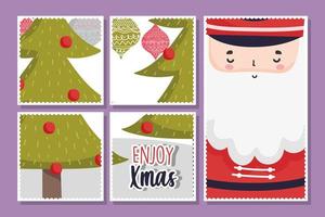 Merry Christmas card set with Santa Claus and tree vector