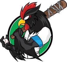 mascota de béisbol gallo negro vector