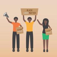 Black life matters stop racism a group of men and women holding signs vector