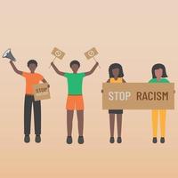 Black life matters stop racism a group holding signs vector