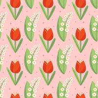 Snowdrop, tulip, natural floral seamless pattern, texture, background. Packaging design. vector