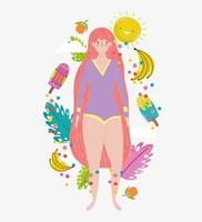 woman hello summer holiday design vector